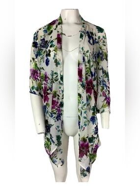 Paradigma Sz S Floral Print Sheer Open Swim Beach Cover Up Vacation Cardigan